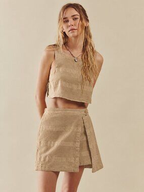 Free People Ain’t Nothin’ Like It Skort Set XS Tan Cotton Linen
